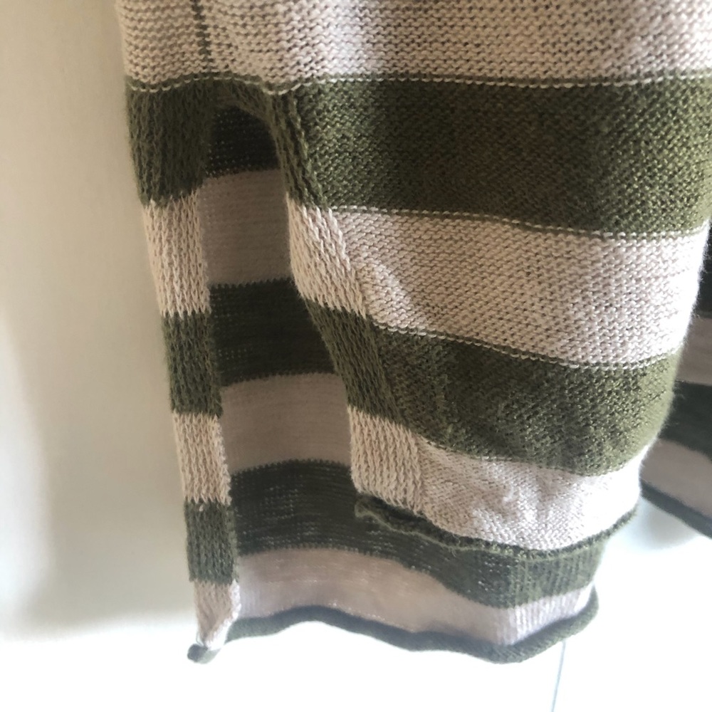 Eileen Fisher Olive Green and Cream Organic Linen Striped Lightweight Sweater - Picture 6 of 7